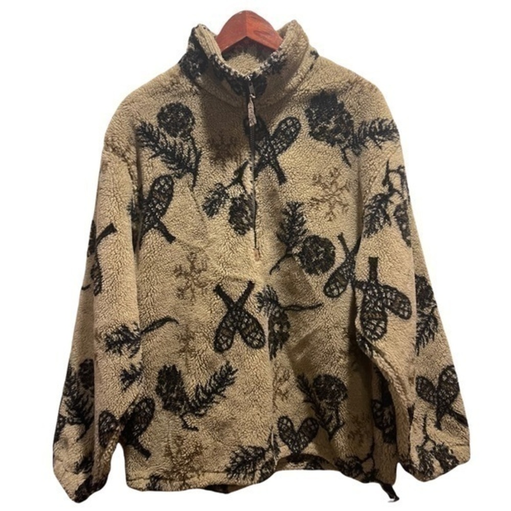 Pendleton Mens Fleece Sherpa Quarter Zip Pinecone Cabin Print Pullover Size M